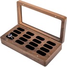 Walnut Wood 16-slot Ring Box W glass Lid - Jewelry Display   Storage
