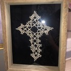 Christmas Hand Tatted  Intricate Cross  In Shadowbox   Black Velvet 8x10