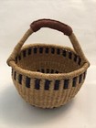 Bolga African Market Basket Hand Woven With Leather Wrapped Handle 9    X 8    X 6   