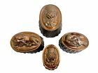 4 Antique Copper And Tin Food Jelly Mold Eagle Lion Scottish Thistle Victorian
