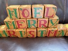Antique Vintage Wooden Blocks Christmas Noel 18 Hand Painted Stenciled Die Cuts