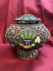 Antique Chinese Silver Filigree Enamel Tea Caddy Turquoise Coral  Ds02