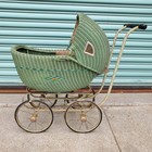 Antique Ow Siebert Green Wicker Baby Carriage Pram Stroller 1920s Antique Buggy