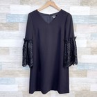Tahari Lace Bell Sleeve Cocktail Dress Black V Neck Long Sleeve Evening Womens 4