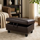 29  Storage Ottoman Bench For Sectional Sofa  Nailhead Trim  Leather  Brown