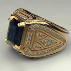 14k Yellow Gold Plated 3 Ct Emerald Cut Sapphire Simulated Men s Engagement Ring