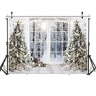 7x5ft White Christmas Backdrop Window Photography Background Studio Prop Photo