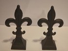 Vtg Pair Antique Cast Wrought Iron Fence Post Finial Fleur De Lis Ornate 7 75   h