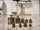 Antique Brass Scale Calibration Balance Weight Set In Grams W Vintage Wooden Box