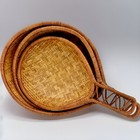 Vtg Boho Woven Basket W  Handle Wall Decor Tray Country Cabin Nesting - 3 Set