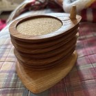 Vintage Sere Wood Coasters Set 8 Stand Stacking Teardrop Cork Dark Japan Mcm