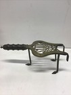 Antique English Lyre-form Brass  Iron   Wood Fireplace Trivet Original Patina