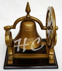 Brass Ship s Bell With Mount Pulley Wheel Antique Finish Desk Bell On Wood Base