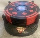 Full Tilt Poker Chip Coasters Set Of 4 W  Holder Stand Black red