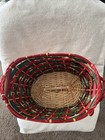Set Of 4  Stackable Baskets  Red Green   Gold Woven Wicker Oval 11    X 8    7    Nwot