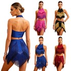 Us Womens Rumba Training Dancewear Halter Figure Skating Latin Dance Fringed