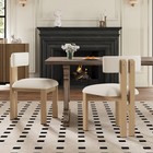Set Of 2 Upholstered Armless Dining Chairs Modern Beige Fabric Metal Legs