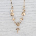 Antique Lavalier Flower Necklace 10k Yellow Gold Seed Pearls Green Glass 20 