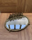 Antique Gold Tone Filigree 5 Tube Lipstick Holder Mirrored Tray Sitting Cherubs