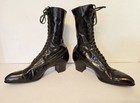 Victorian Edwardian Lace Up Black Leather Woman s Boots Nos Never Worn Lg Size