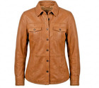 Women   s Lambskin Leather Shirt  Brown Leather Button-up Jacket  Vintage Casual