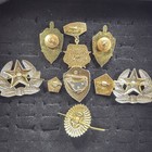 Vintage Soviet Russian Pin Badge Nine Lot Cccp Kgb Russia Space Insignia