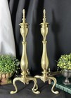 Federal Styled Andirons Solid Brass Cast Iron Legs Vintage Fireplace Accessory