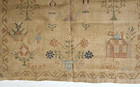 Antique Needlework Sampler Garden Of Eden Scene Fine 19th Century