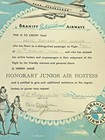 Vintage Braniff Airlines Ephemera Junior Air Hostess Certificate 