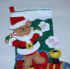 Finished Bucilla Felt Applique    84386  Santa Bear Train 18  Christmas Stocking
