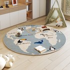 Kids Round World Map Rug Soft Educational Animal World Map Area Rug Non-slip
