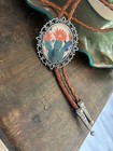Cactus Flower Bolo Tie Handmade Southwestern Leather Cowboy Necktie Rodeo Style