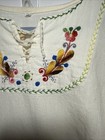 Mexican Peasant Blouse Ivory White Hand Embroidered Flowers Size Large