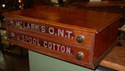 Walnut Two Drawer Clarks Spool Thread Cabinet Red Glass Inserts-----16225