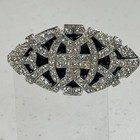 Vintage Brooch Art Deco Rhinestone Black Enamel Silver Tone Pin