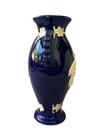Vintage Cobalt Blue Jasperware Style Vase Figural Double Handles Japan 7 5   