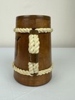 Vintage old Style wood Beer Stein Cup Mug W rope   Copper Handle