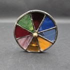 Vintage Handmade Stained Glass Brass Wheel Kaleidoscope 7 5 
