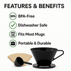Single Cup Pour Over Coffee Dripper With Scoop   10 Filters      2 Cone Brewer Bpa