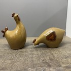Vintage Glazed Ceramic Chicken Figurines Pair     Mid-century Folk Art Hen Set