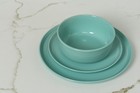 Double Line 16 Piece Stoneware Dinnerware Set Kitchen Dish Dinner Plates Seafoam
