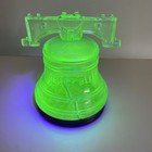 Vintage 1920s Uranium Liberty Bell Candy Container Glowing  Glass