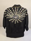Vintage 80s Laura Rogers Originals Black Hand Painted Rhinestone Pearl Blazer