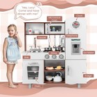 Kids Kitchen Playset Realistic Sounds Lights Brown White Wooden Cooking Toy New