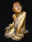 Antique Burmese Mandalay Buddhist Monk Gilt Wood Statue From Burma - 19th C