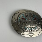 Signed Native American Artist Navajo Mosaic Turquoise Eagle Belt Buckle