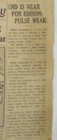Vintage 1931 Thomas Edison Coma Near Death Newspaper