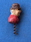Vintage Figural Bust Man W  Mustache Bowler Derby Hat 3 3 4  Corkscrew Free Ship
