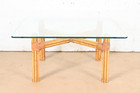 Mcguire Organic Modern Bamboo Rattan Glass Top Coffee Table  Circa 1970s