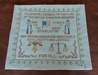 Vintage Embroidered Sampler Pledge Of Allegiance Usa Flag Panel To Frame
